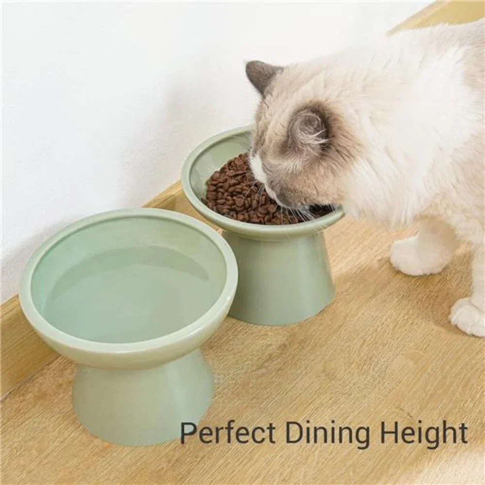 2 Extra Wide Elevated Cat Food Bowl, Ceramic Cat Bowls for Food and Water, Wide